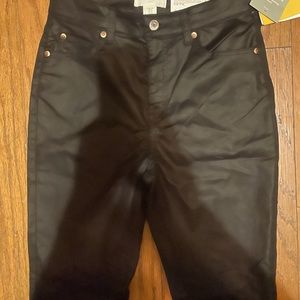 Wet look black stretch denim pants
